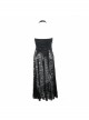 Punk Style Hole Knit Adjustable Halter Neck Splicing Skull Mesh Black Sexy Backless Long Skirt