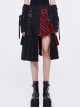 Punk Style Pleated Grid Pattern Woven Center Front Metal Eyelet Decoration Black And Red Skirt