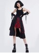 Punk Style Pleated Grid Pattern Woven Center Front Metal Eyelet Decoration Black And Red Skirt