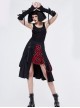 Punk Style Pleated Grid Pattern Woven Center Front Metal Eyelet Decoration Black And Red Skirt