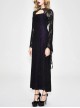 Gothic Style Gorgeous Positioning Lace Stitching Pure Cotton Knitted Cuffs Hollow Lace Design Black Purple Backless Long Sleeve Dress