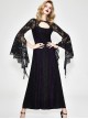 Gothic Style Gorgeous Positioning Lace Stitching Pure Cotton Knitted Cuffs Hollow Lace Design Black Purple Backless Long Sleeve Dress