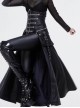 Gothic Style Faux Leather Adjustable Zipper Side Pockets Back Tie Black Waist Skirt