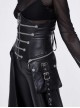 Gothic Style Faux Leather Adjustable Zipper Side Pockets Back Tie Black Waist Skirt