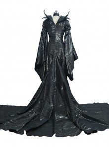 Movie Maleficent Halloween Cosplay Maleficent Stage Performance Black Long Dress Costume