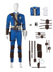 TV Drama Fallout Halloween Cosplay Male Blue Bodysuit Suit Costume Set Without Boots