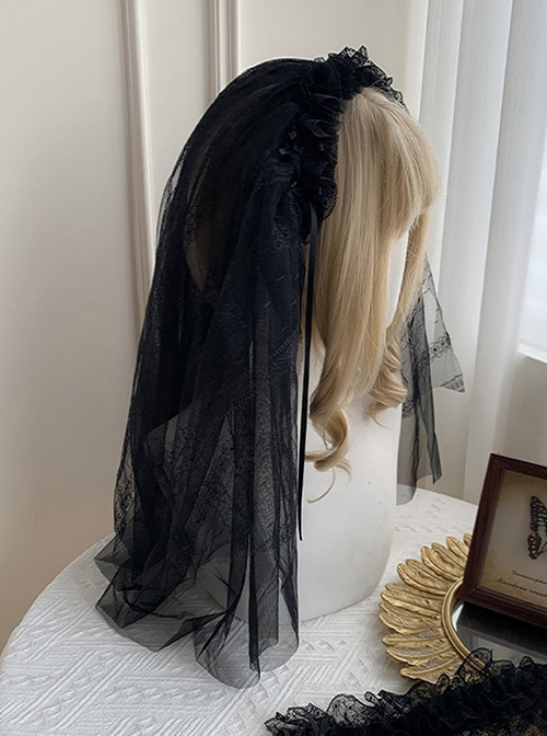 Ivory Tower Series Elegant French Mysterious Retro Classic Lolita Black Lace Mesh Yarn Black Veil