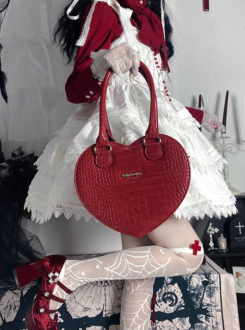 Love Party Series Crocodile Pattern Elegant French Style Lady Heart Shape Classic Lolita Crossbody Bags