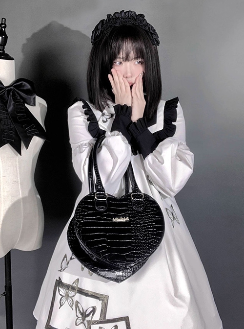 Love Party Series Crocodile Pattern Elegant French Style Lady Heart Shape Classic Lolita Crossbody Bags