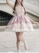 Flower Journey Series Elegant Chinoiserie Pink Lace Ruffles Sweet Lolita Tube Top Slip Dress Rose Necklace Set