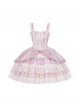 Flower Journey Series Elegant Chinoiserie Pink Lace Ruffles Sweet Lolita Tube Top Slip Dress Rose Necklace Set