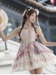 Flower Journey Series Elegant Chinoiserie Pink Lace Ruffles Sweet Lolita Tube Top Slip Dress Rose Necklace Set