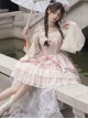 Flower Journey Series Elegant Chinoiserie Pink Lace Ruffles Sweet Lolita Tube Top Slip Dress Rose Necklace Set