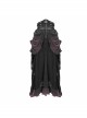 Punk Style Vintage Burgundy Pleated Layered Fabric Waist Stitching Leather Adjustable Drawstring Black Skirt