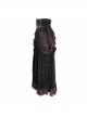 Punk Style Vintage Burgundy Pleated Layered Fabric Waist Stitching Leather Adjustable Drawstring Black Skirt