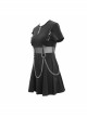 Punk Style Stretch Cotton Knitted Metal Ring At Waist With Detachable Chain Black Everyday Short Sleeved Dress