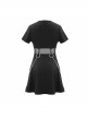 Punk Style Stretch Cotton Knitted Metal Ring At Waist With Detachable Chain Black Everyday Short Sleeved Dress