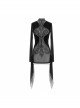 Gothic Style Sexy Velvet Splicing See Through Mesh Front Center Embroidery Embellishment Black Trumpet Sleeve Dress