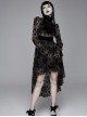 Gothic Style Elastic Flocking Printed Cuffs With Velvet Ribbon Decoration Black Long Sleeved Dress