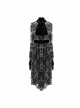 Gothic Style Elastic Flocking Printed Cuffs With Velvet Ribbon Decoration Black Long Sleeved Dress