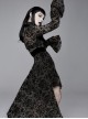 Gothic Style Elastic Flocking Printed Cuffs With Velvet Ribbon Decoration Black Long Sleeved Dress