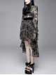 Gothic Style Elastic Flocking Printed Cuffs With Velvet Ribbon Decoration Brown Long Sleeved Dress