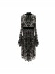 Gothic Style Elastic Flocking Printed Cuffs With Velvet Ribbon Decoration Brown Long Sleeved Dress