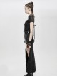 Punk Style Stretch Knit Patchwork Glazed Leather Side Slit Eyelet Black Sexy Skirt