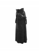 Punk Style Stretch Knit Patchwork Glazed Leather Side Slit Eyelet Black Sexy Skirt