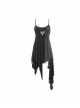 Punk Style Asymmetric Stretch Knit Patchwork Chaotic Mesh Black Adjustable Suspender Dress