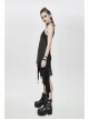 Punk Style Asymmetric Stretch Knit Patchwork Chaotic Mesh Black Adjustable Suspender Dress