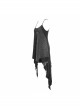 Punk Style Asymmetric Stretch Knit Patchwork Chaotic Mesh Black Adjustable Suspender Dress