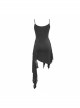 Punk Style Asymmetric Stretch Knit Patchwork Chaotic Mesh Black Adjustable Suspender Dress