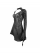 Punk Style Mechanical Flocking Print Pattern Neckline Adjustable Buckle Black See Through Trumpet Sleeve Dress