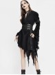 Punk Style Irregular Rag Knit With Double Jacquard Mesh Black Long Sleeved Dress