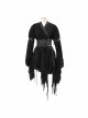 Punk Style Irregular Rag Knit With Double Jacquard Mesh Black Long Sleeved Dress