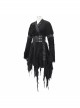 Punk Style Irregular Rag Knit With Double Jacquard Mesh Black Long Sleeved Dress