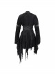 Punk Style Irregular Rag Knit With Double Jacquard Mesh Black Long Sleeved Dress