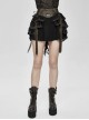 Punk Style Retro Cotton And Linen Washed Leather Splicing Irregular Lace Hem Black And Brown Layered Skirt