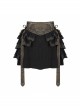 Punk Style Retro Cotton And Linen Washed Leather Splicing Irregular Lace Hem Black And Brown Layered Skirt