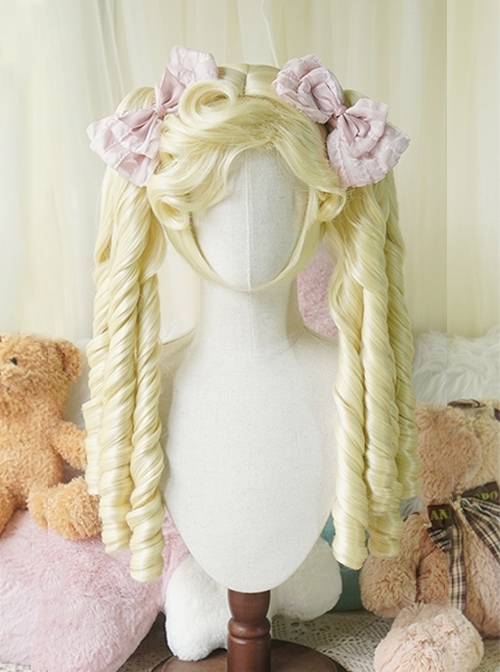 European Aristocratic Retro Long Roman Curly Double Ponytail Braids Sweet Lolita Tiger Mouth Clip Dual Horsetail Wig