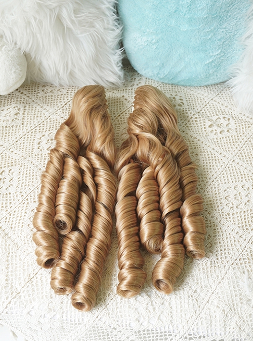 European Aristocratic Retro Long Roman Curly Double Ponytail Braids Sweet Lolita Tiger Mouth Clip Dual Horsetail Wig