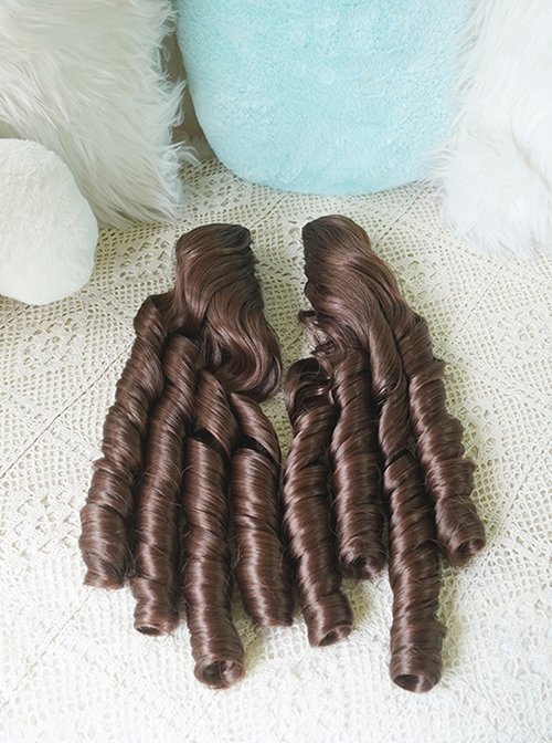 European Aristocratic Retro Long Roman Curly Double Ponytail Braids Sweet Lolita Tiger Mouth Clip Dual Horsetail Wig