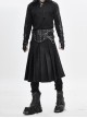 Punk Style Wrinkled Fog Leather Stitching Crack Pattern Fabric Side Metal Ring Decoration Men's Black Skirt