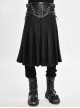 Punk Style Wrinkled Fog Leather Stitching Crack Pattern Fabric Side Metal Ring Decoration Men's Black Skirt