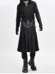 Punk Style Wrinkled Fog Leather Stitching Crack Pattern Fabric Side Metal Ring Decoration Men's Black Skirt