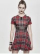 Punk Style Vibrant Grid Pattern Metal Ring At Waist With Detachable Chain Red Daily Short Sleeved Dress