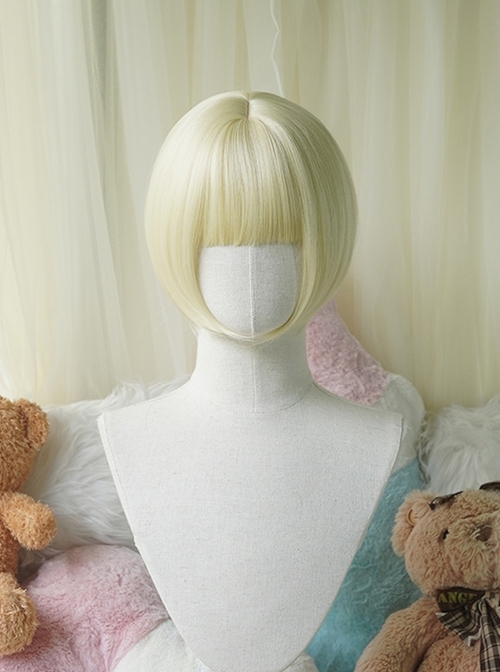 Japanese Style Retro Girly Cute Flat Bangs Versatile Daily Bob Hair Sweet Lolita Short Wig