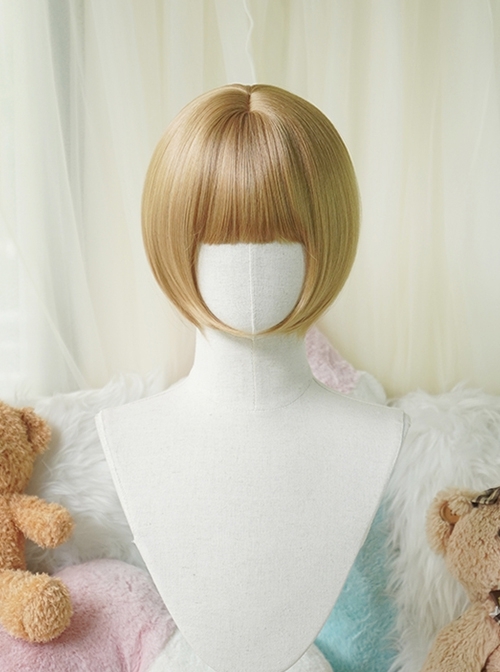 Japanese Style Retro Girly Cute Flat Bangs Versatile Daily Bob Hair Sweet Lolita Short Wig