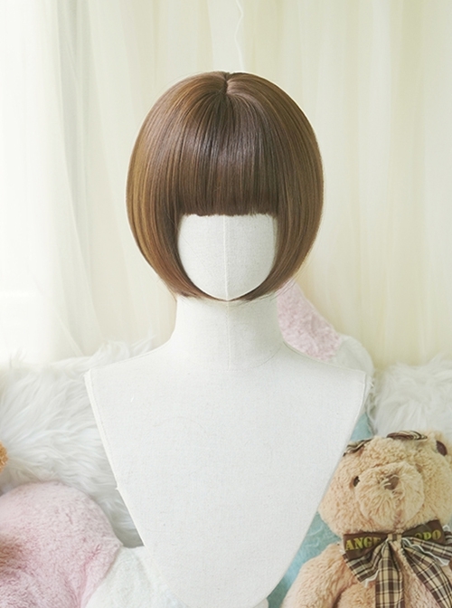 Japanese Style Retro Girly Cute Flat Bangs Versatile Daily Bob Hair Sweet Lolita Short Wig